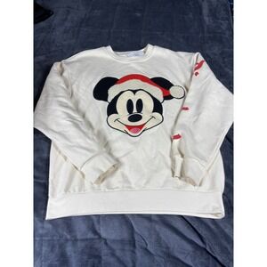 Disney Parks Mickey Mouse Santa Christmas Disneyland Sweatshirt Cream Mens sz m